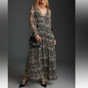Anthropologie Marais Printed Chiffon Maxi Dress Size XS NWOT